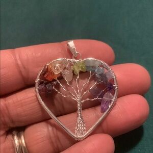 Heart Chakra Tree of Life Pendant with Multicolor Gemstones
